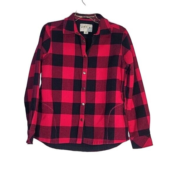 Orvis Womens Red & Black Buffalo‎ Plaid Button-Up Shirt Jacket M - Picture 2 of 6